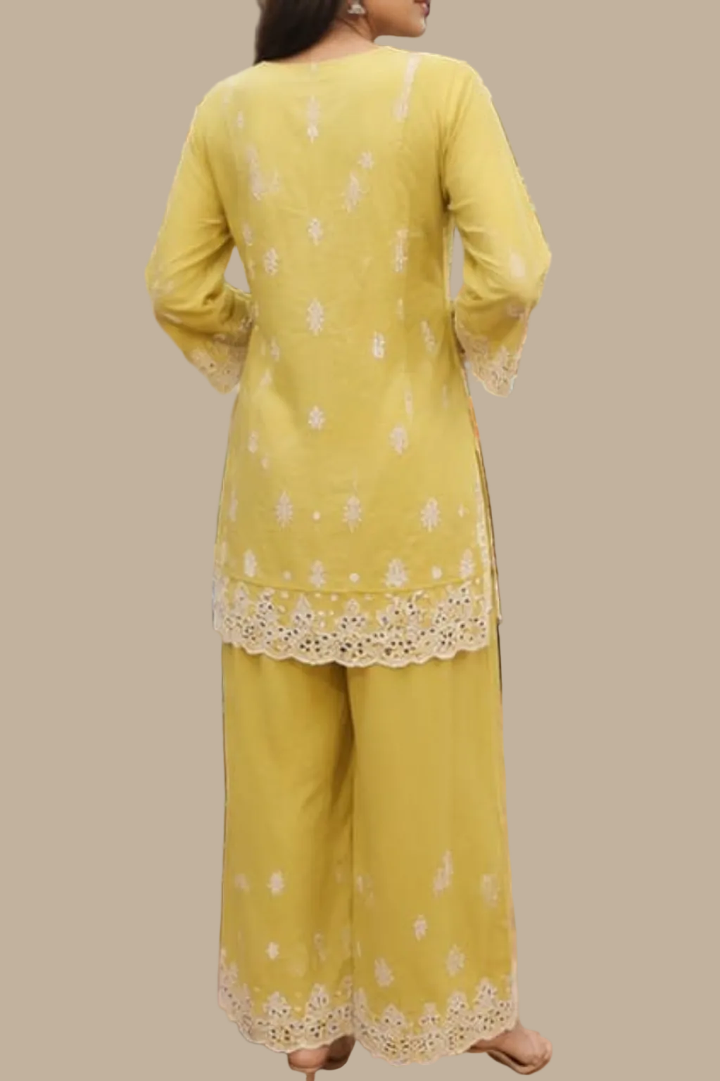 Elegant Mustard Yellow Rayon Co-Ord Set with Chikankari & Cutwork Embroidery