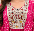 Magenta Pink Leheriya Print Kaftan Cape Set with Embroidered Maxi Dress