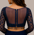 Midnight Navy Blue Ready-to-Wear Net Saree with Heavy Sequin & Bead Embroidered Blouse