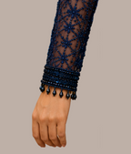 Midnight Navy Blue Ready-to-Wear Net Saree with Heavy Sequin & Bead Embroidered Blouse