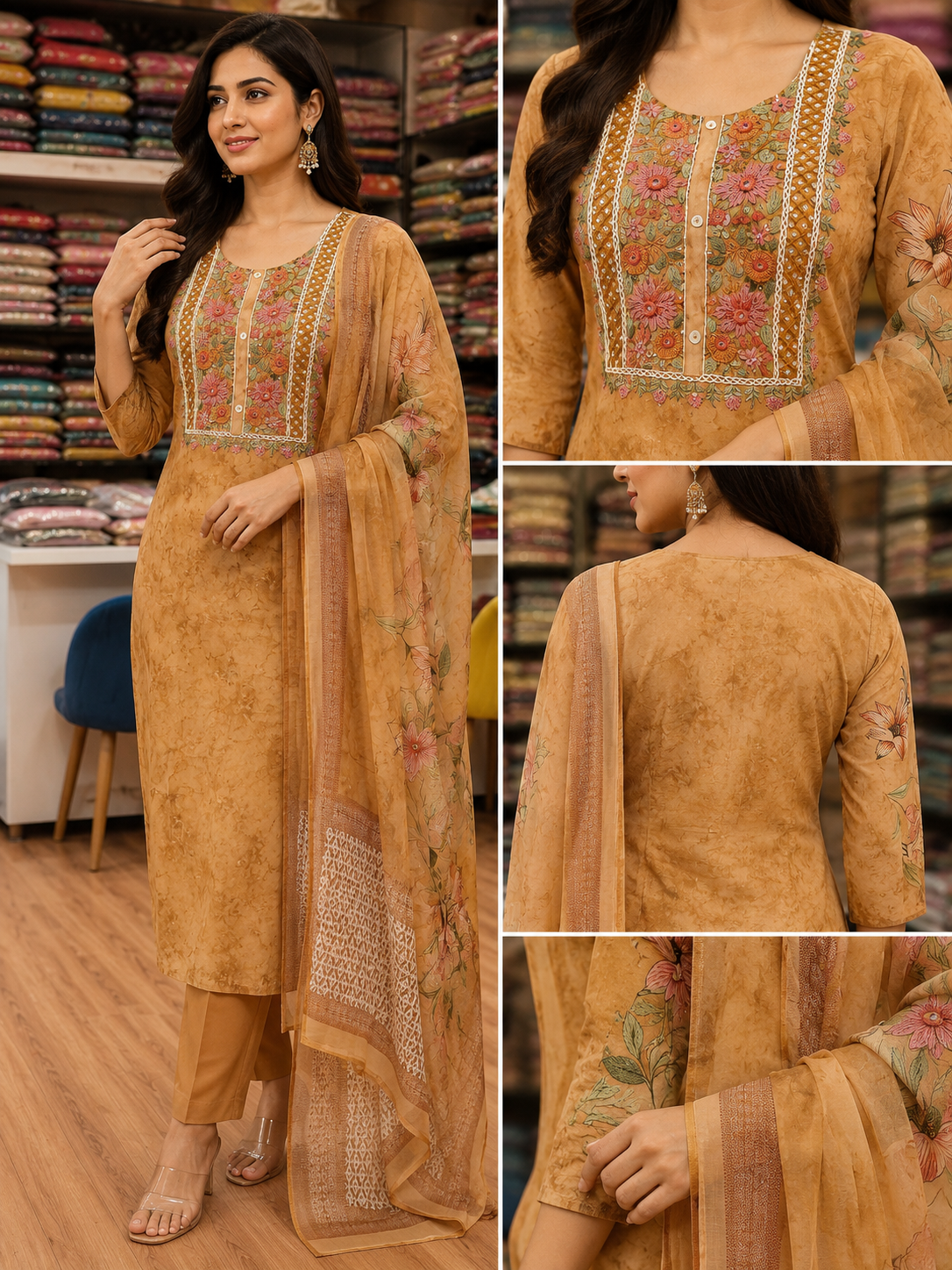 readymade suit with thread embroidery on top