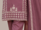 Mauve Purple Rayon Embroidered Kurta Set with Trousers & Chiffon Dupatta