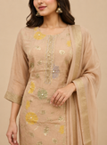 nude brown embroidery cotton suit