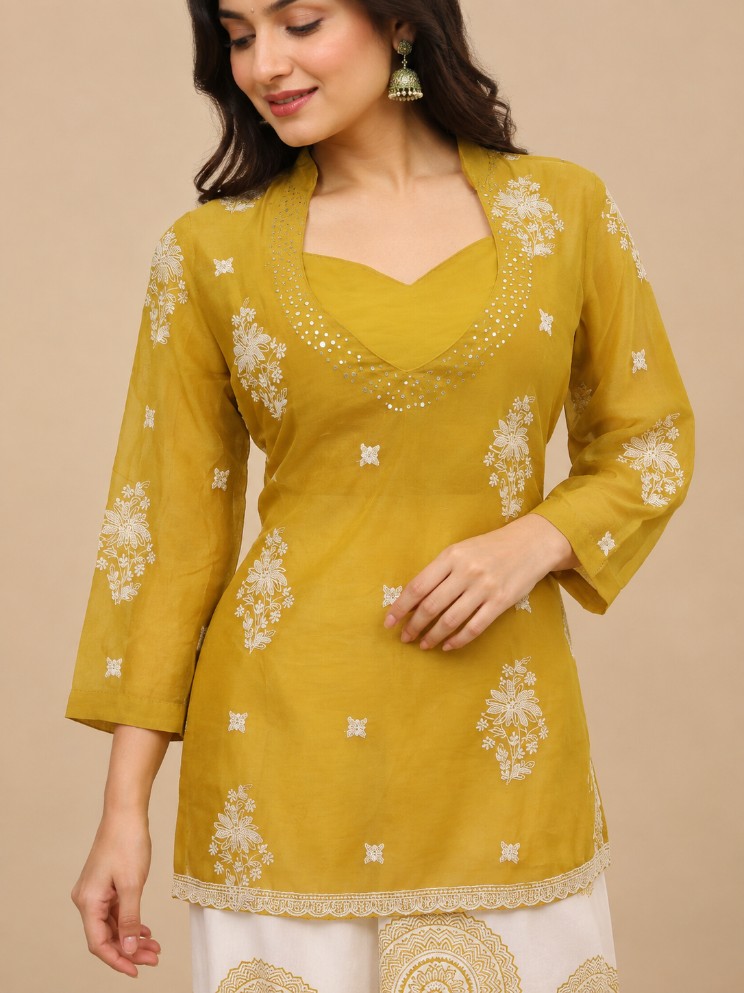 mustard shorti kurti salwar printed