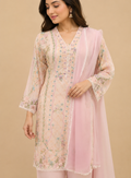 floral peach suit with contrast pink