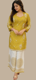 mustard shorti kurti salwar printed
