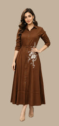 modern brown dress with print