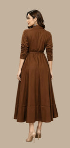 modern brown dress with print
