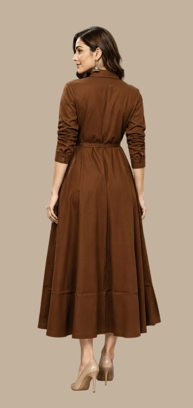 modern brown dress with print