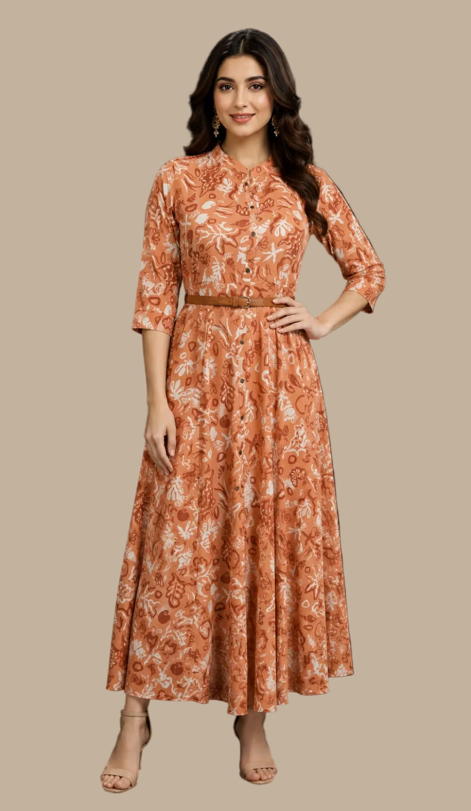 peach red floral dress