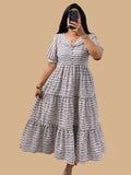 Daily wear blue check line white dress