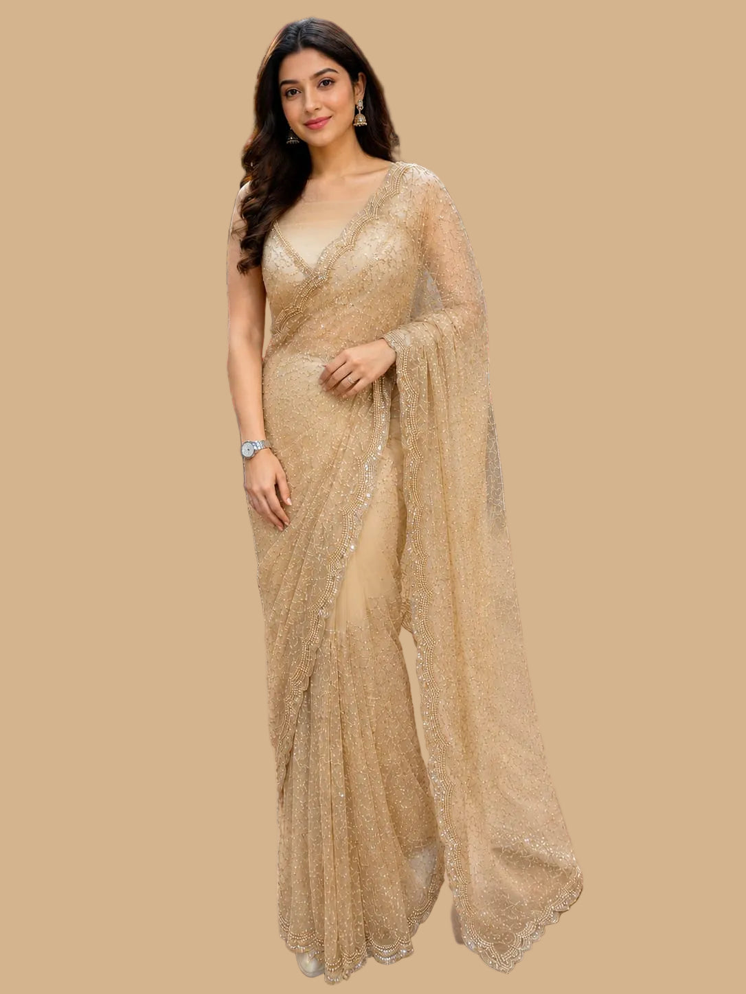 golden mesh party wear saree
