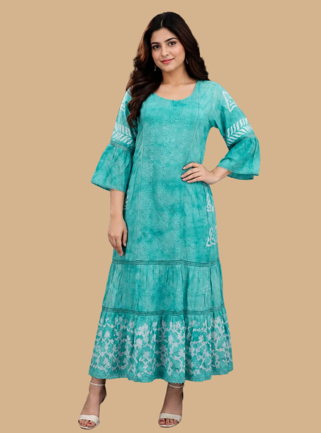 alpha green printed long dress