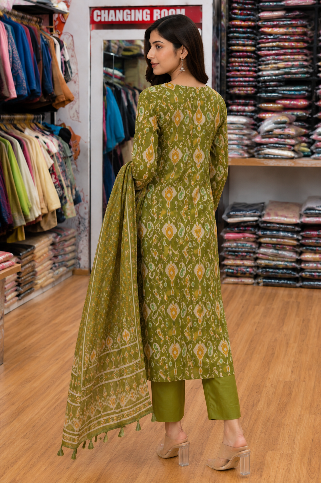 Green printed suit mehandi pattern