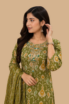 Green printed suit mehandi pattern