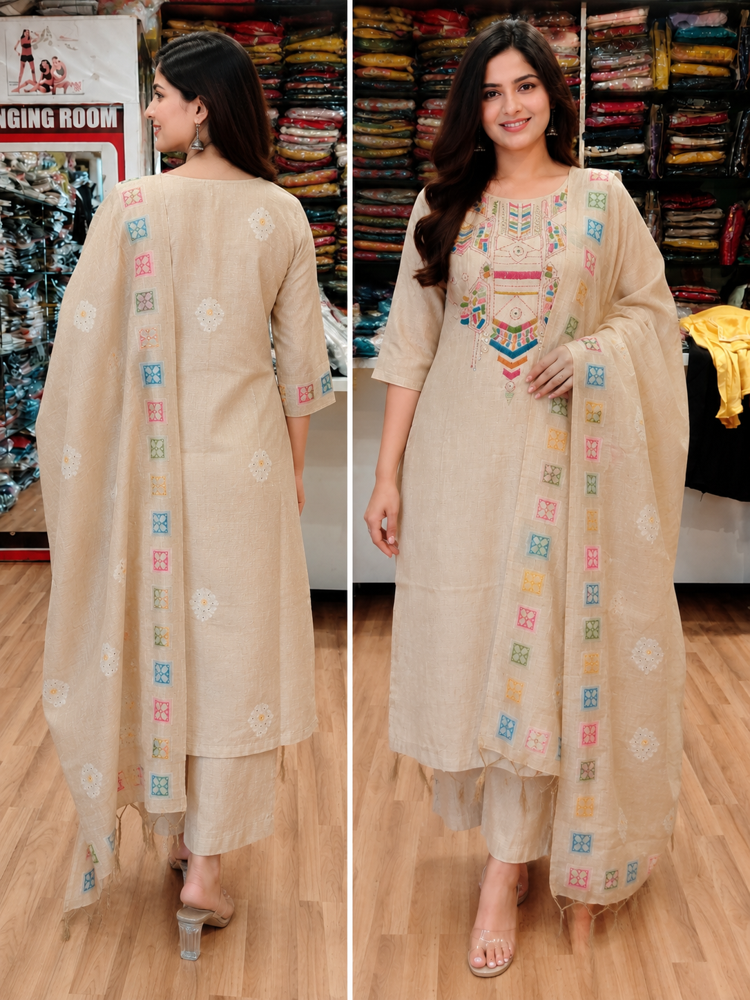 Khadi Cotton Suit beige color