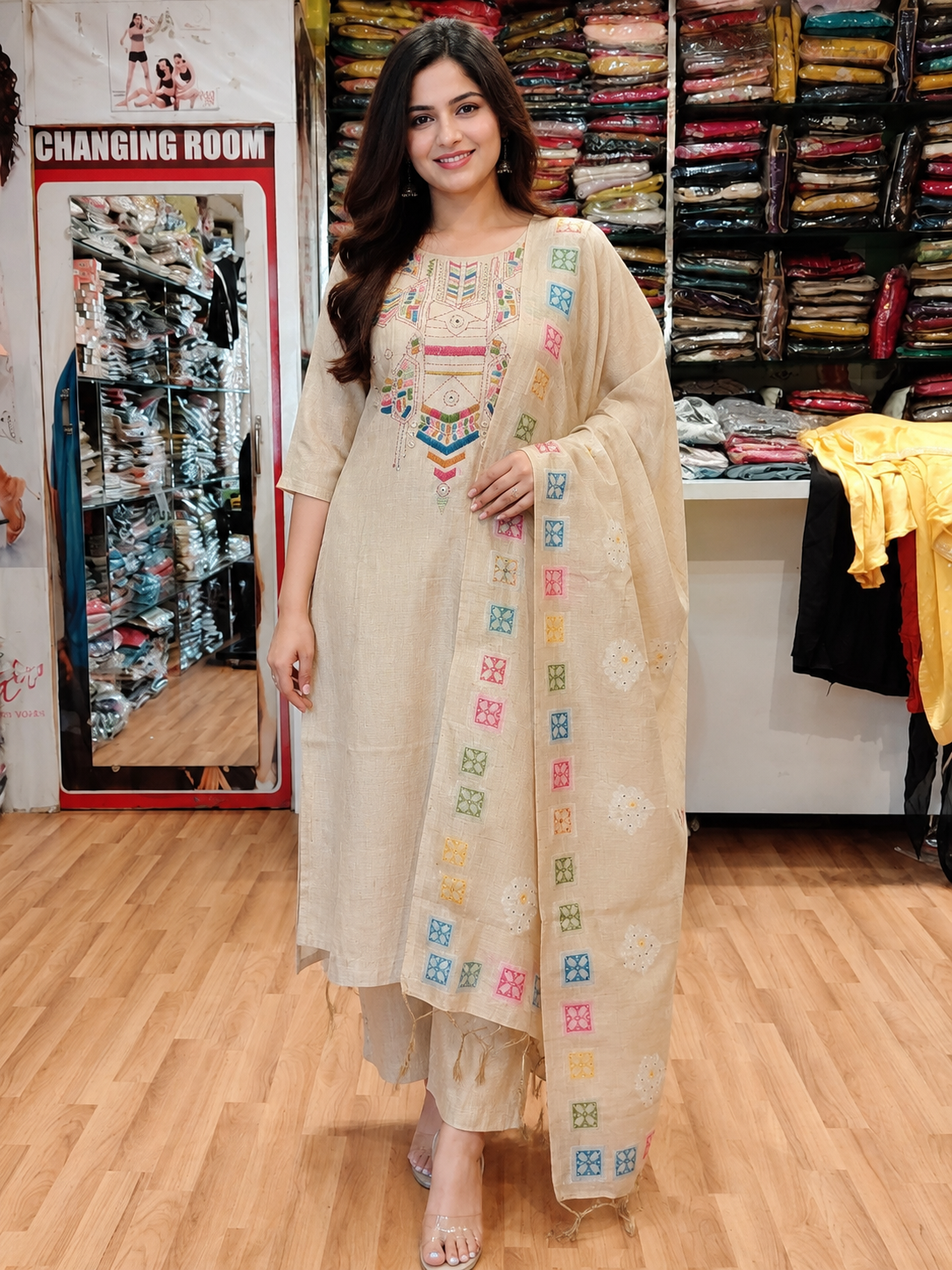 Khadi Cotton Suit beige color