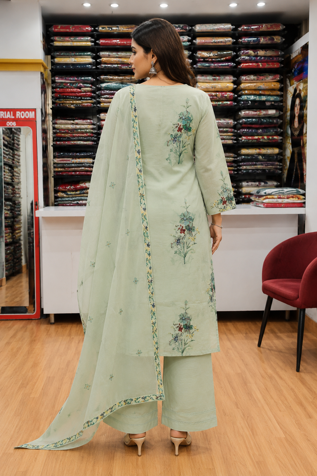 Pure Mul Cotton suit emerald green