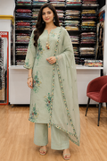 Pure Mul Cotton suit emerald green