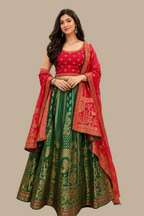Banarasi Silk lehanga Red & Green contrast